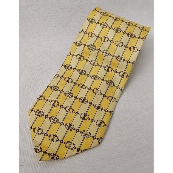 Paolo‎ Gucci Gold Silk Horsebit Design Men's Tie Made in Italy Necktie luxury